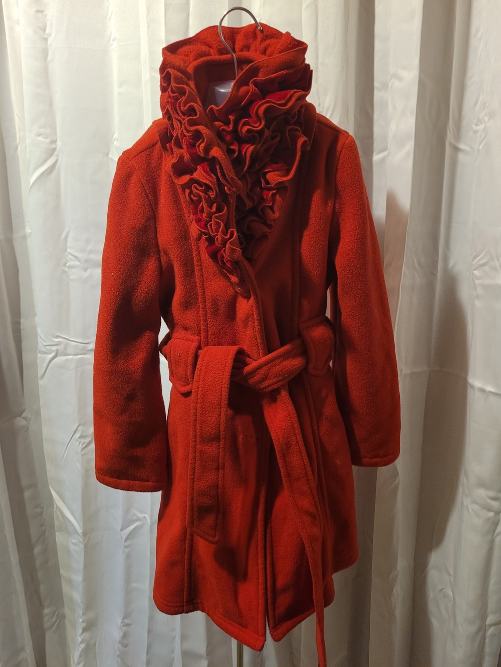 Copper Key Girls Red Ruffle Collar Belted Coat - Picture 1 of 7